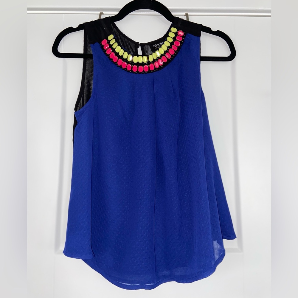 Blue/Black Tank with Neon Beaded Accents